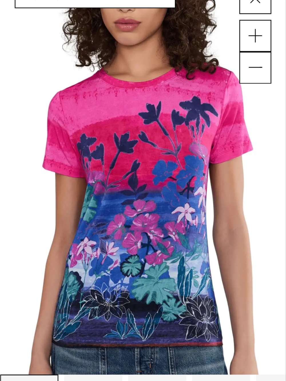NWT Johnny Was Janie Lavandula Pink Blue Floral Ombre fitted Crewneck Tee Large